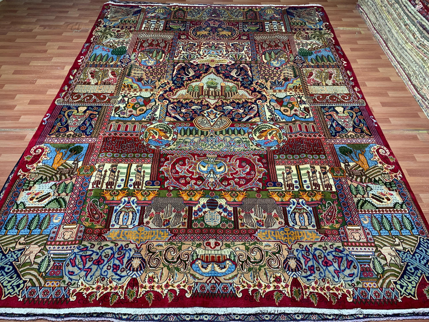 Large Pictorial Rug 10x13 ft Handmade Afghan Rug Animal Hunting Scene Rug