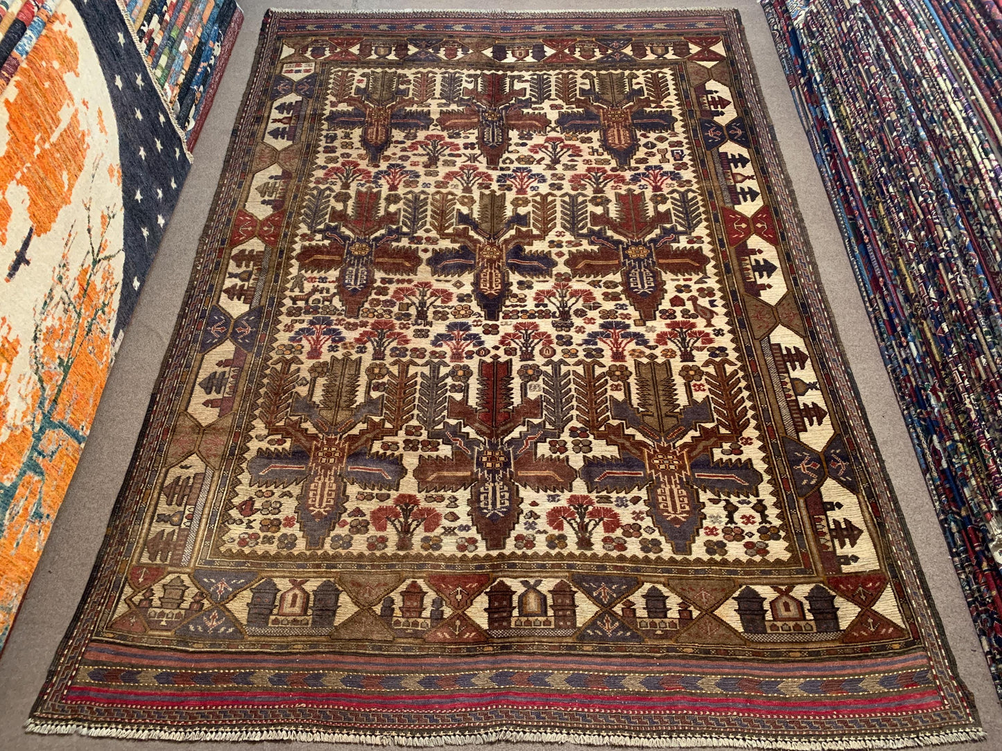 Vintage Barjasta Rug 7x10 ft Handmade Afghan Herati Barjasta Kilim Rug