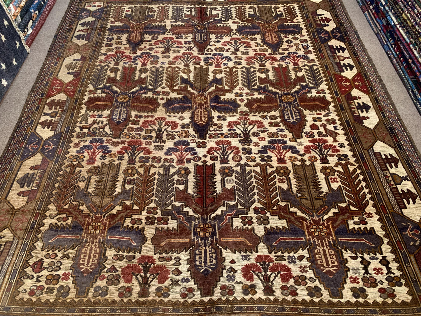 Vintage Barjasta Rug 7x10 ft Handmade Afghan Herati Barjasta Kilim Rug