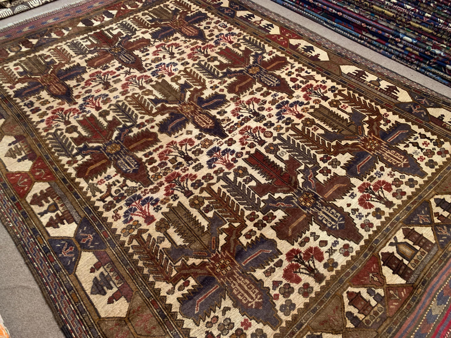 Vintage Barjasta Rug 7x10 ft Handmade Afghan Herati Barjasta Kilim Rug