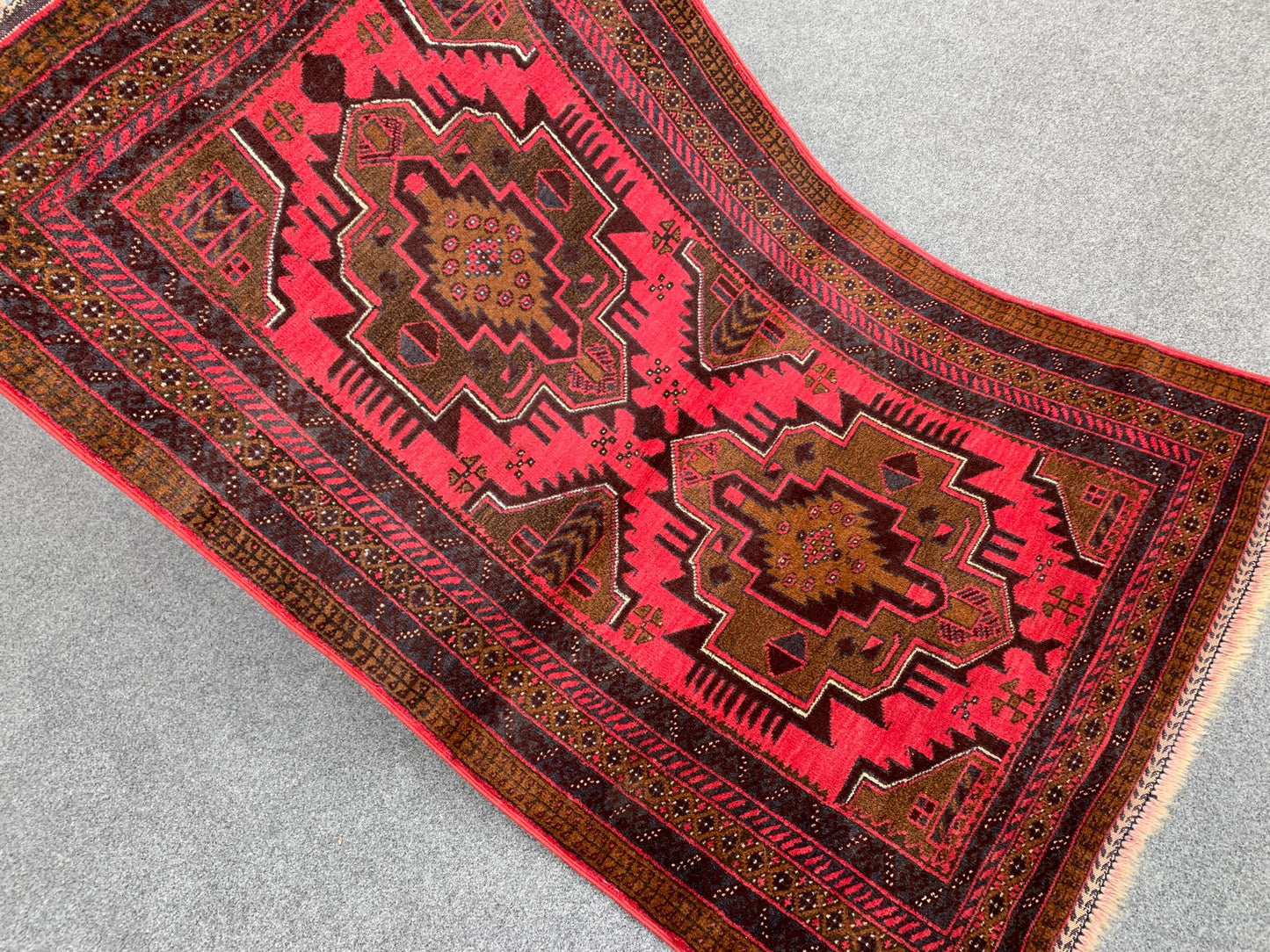 Vintage Red Rug, 3x4 ft Handmade, Herati Baluchi Rug,