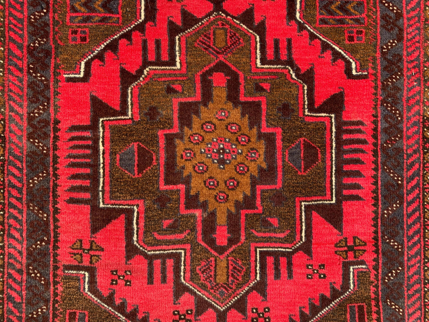 Vintage Red Rug, 3x4 ft Handmade, Herati Baluchi Rug,