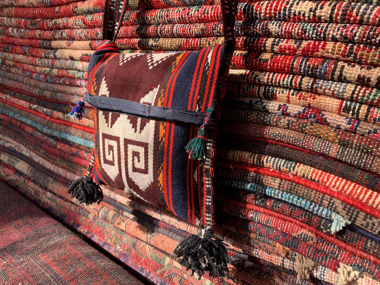 Backpack Kilim Rug, Vintage Afghan Handmade Backpack Rug, ck Kilim Rug,