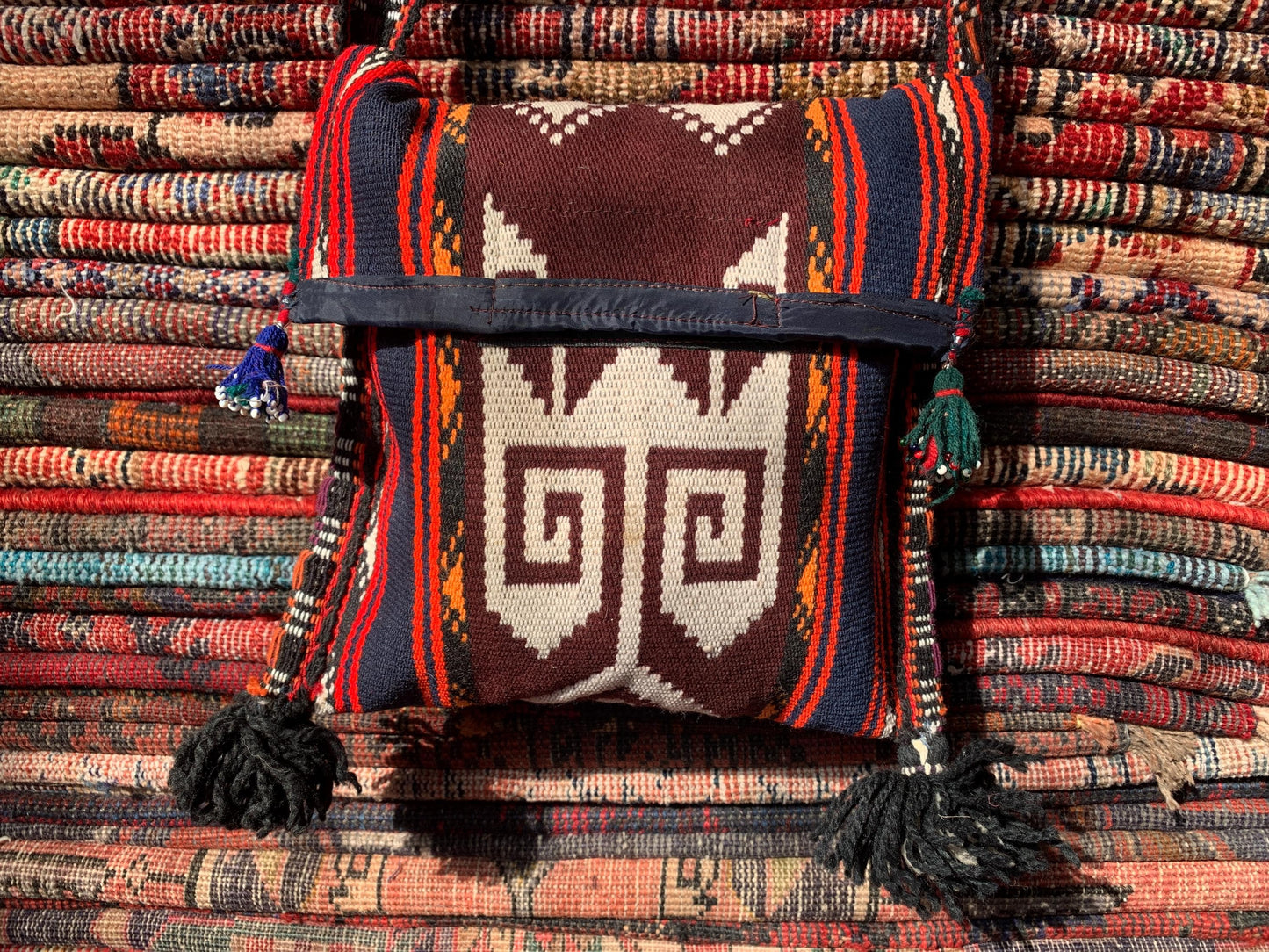 Backpack Kilim Rug, Vintage Afghan Handmade Backpack Rug, ck Kilim Rug,