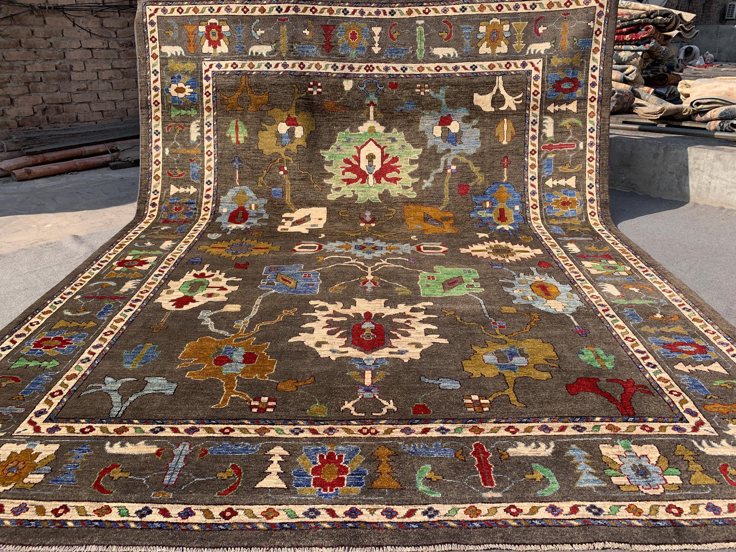 Large Grey Rug 10x13 , Floral Oushak Rug Natural dyes Rug