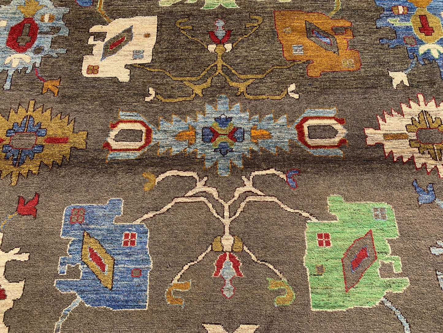 Large Grey Rug 10x13 , Floral Oushak Rug Natural dyes Rug