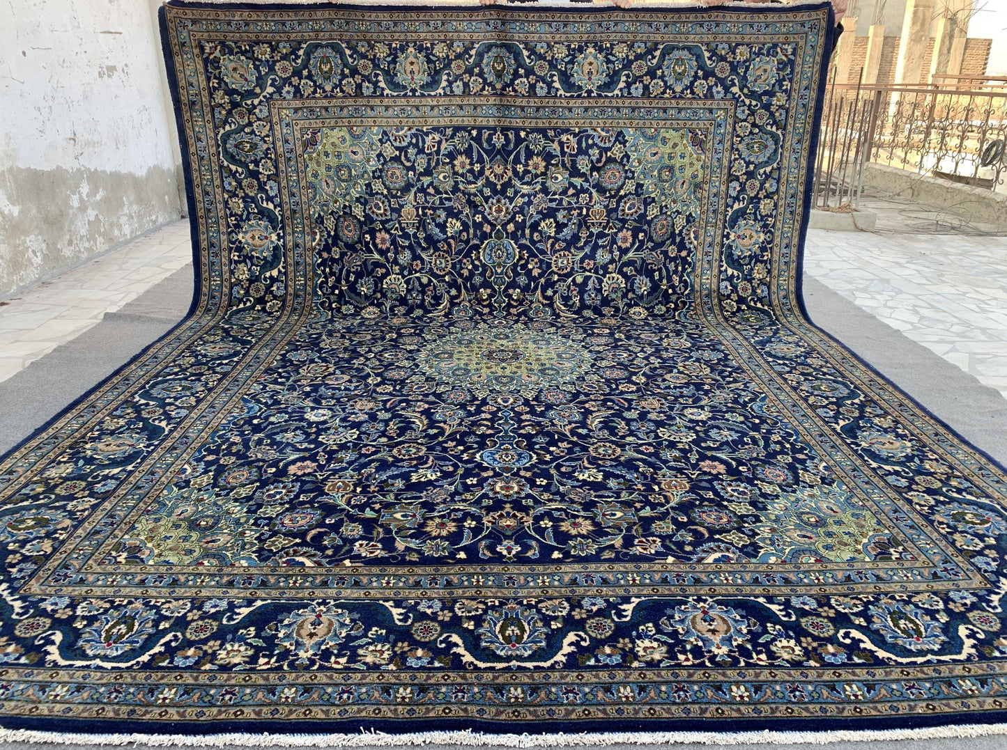 Large Navy Blue Rug 10x13 ft Handmade Afghan Wool Rug High Quality Rug