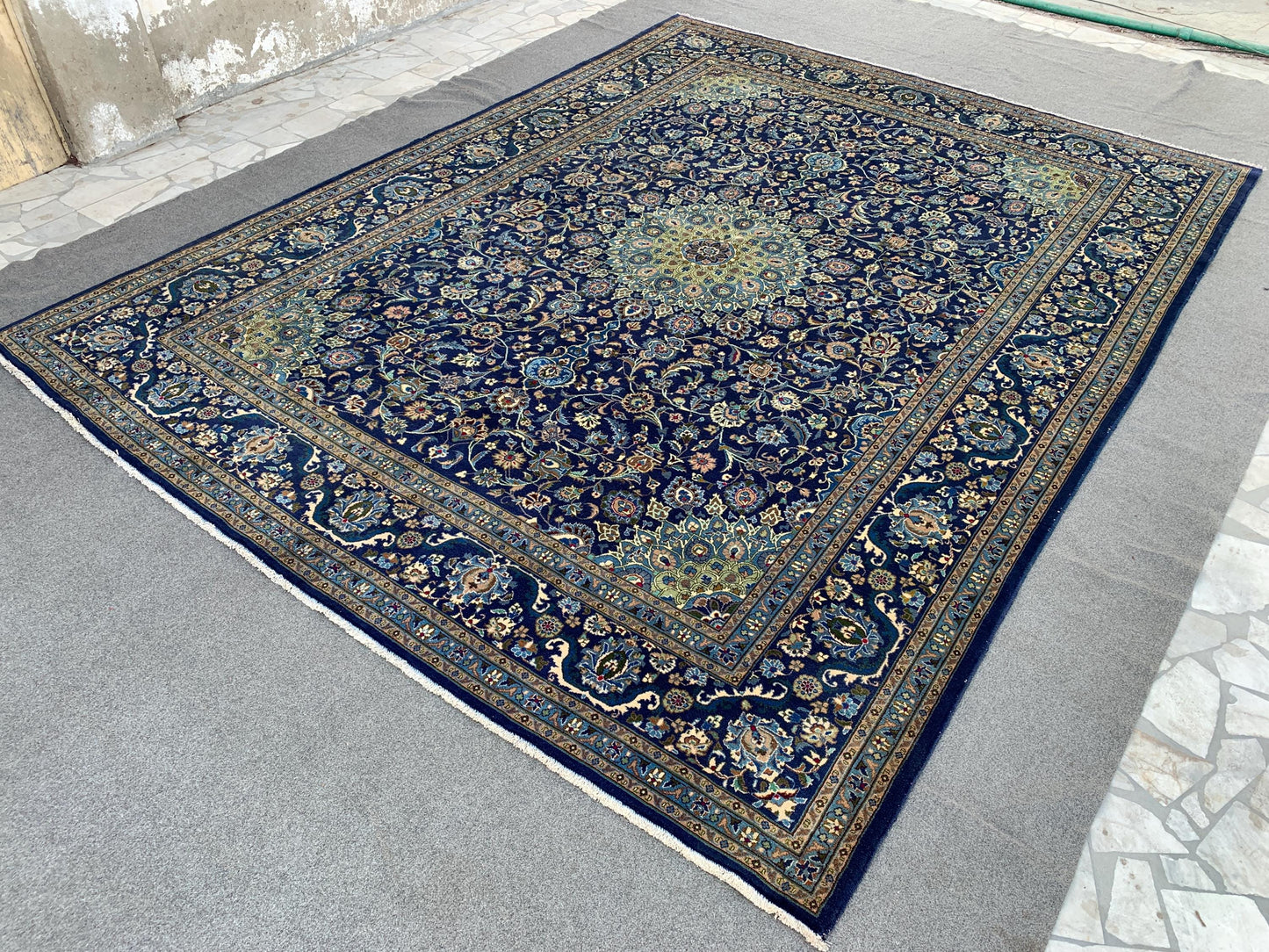 Large Navy Blue Rug 10x13 ft Handmade Afghan Wool Rug High Quality Rug