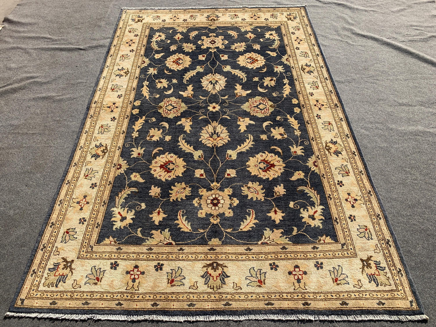 Grey Beige Chobi Rug 5x8 ft Handmade Afghan Chobi Rug