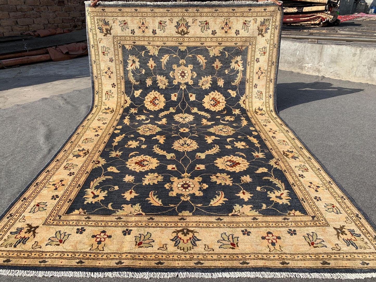Grey Beige Chobi Rug 5x8 ft Handmade Afghan Chobi Rug