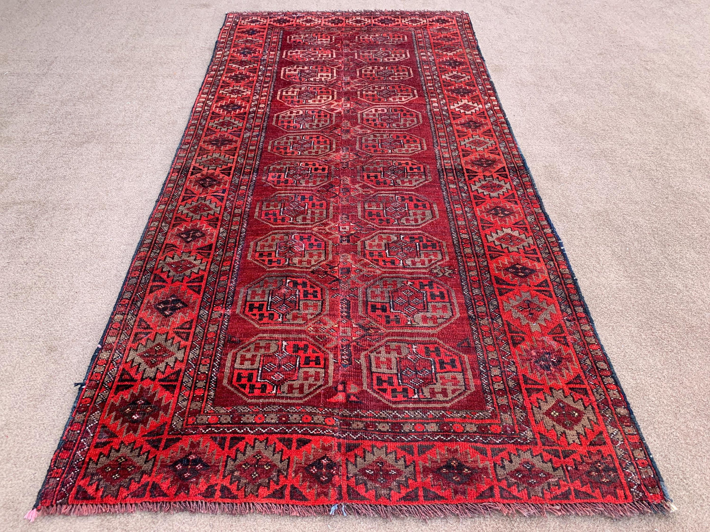 Vintage Rug 3x6 ft Handmade Turkmen Tekke design Rug