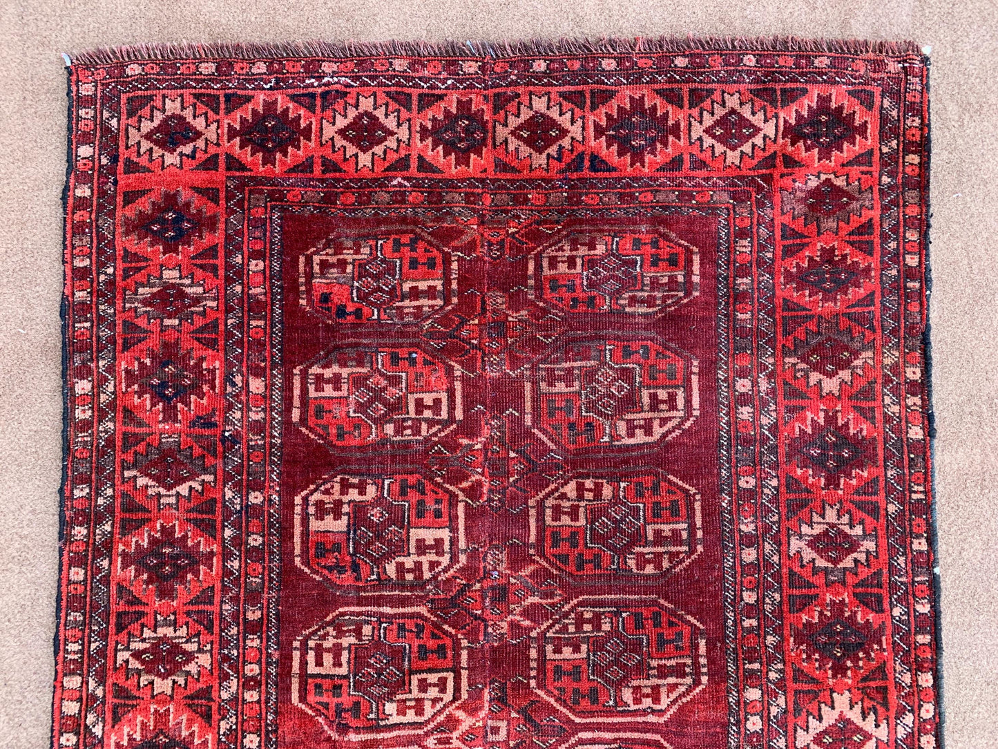 Vintage Rug 3x6 ft Handmade Turkmen Tekke design Rug