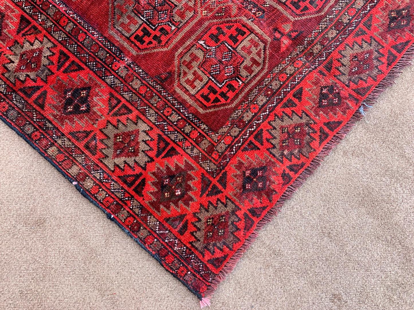 Vintage Rug 3x6 ft Handmade Turkmen Tekke design Rug