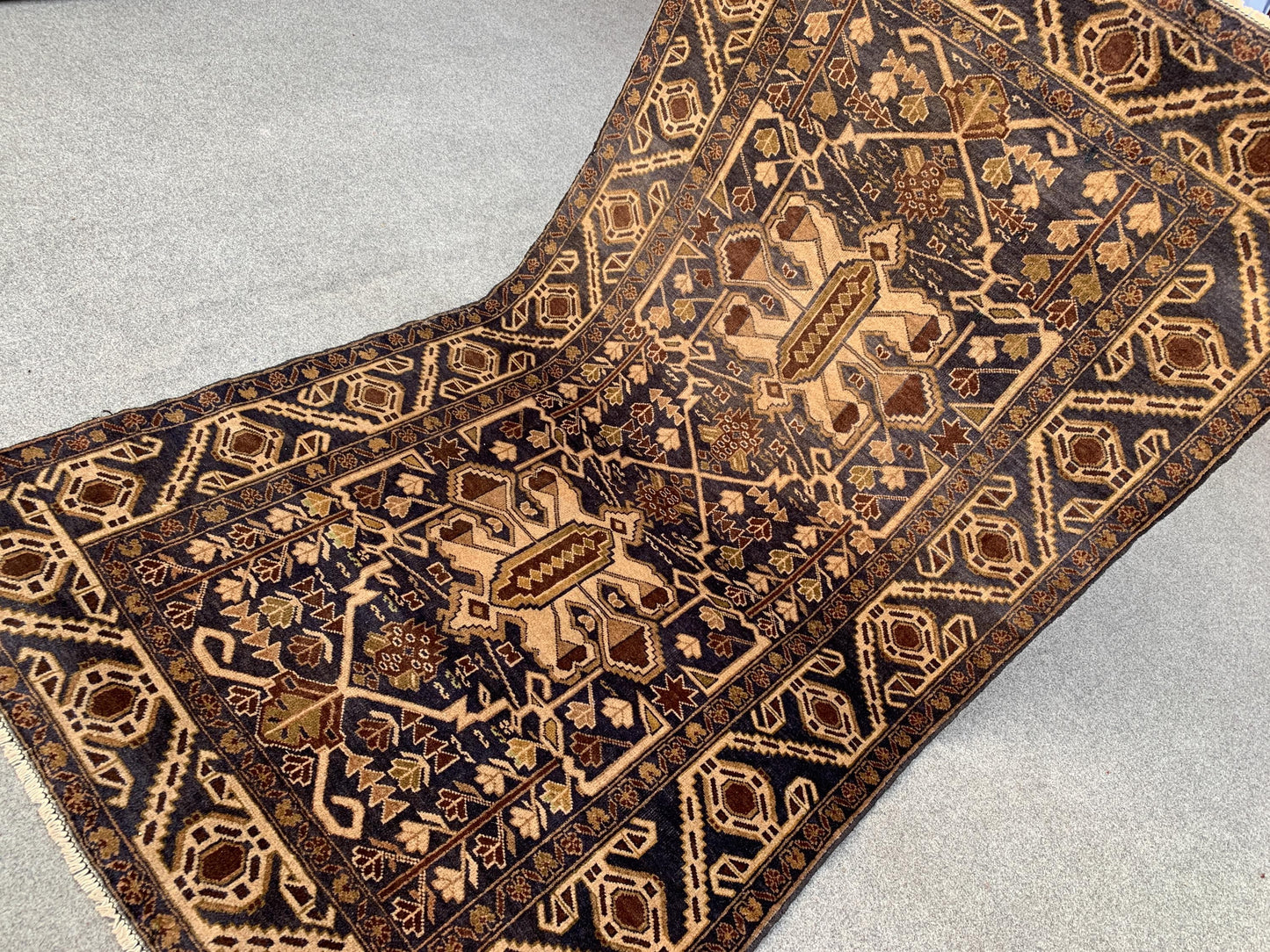 4x6 ft Vintage Herati Baluchi Rug,