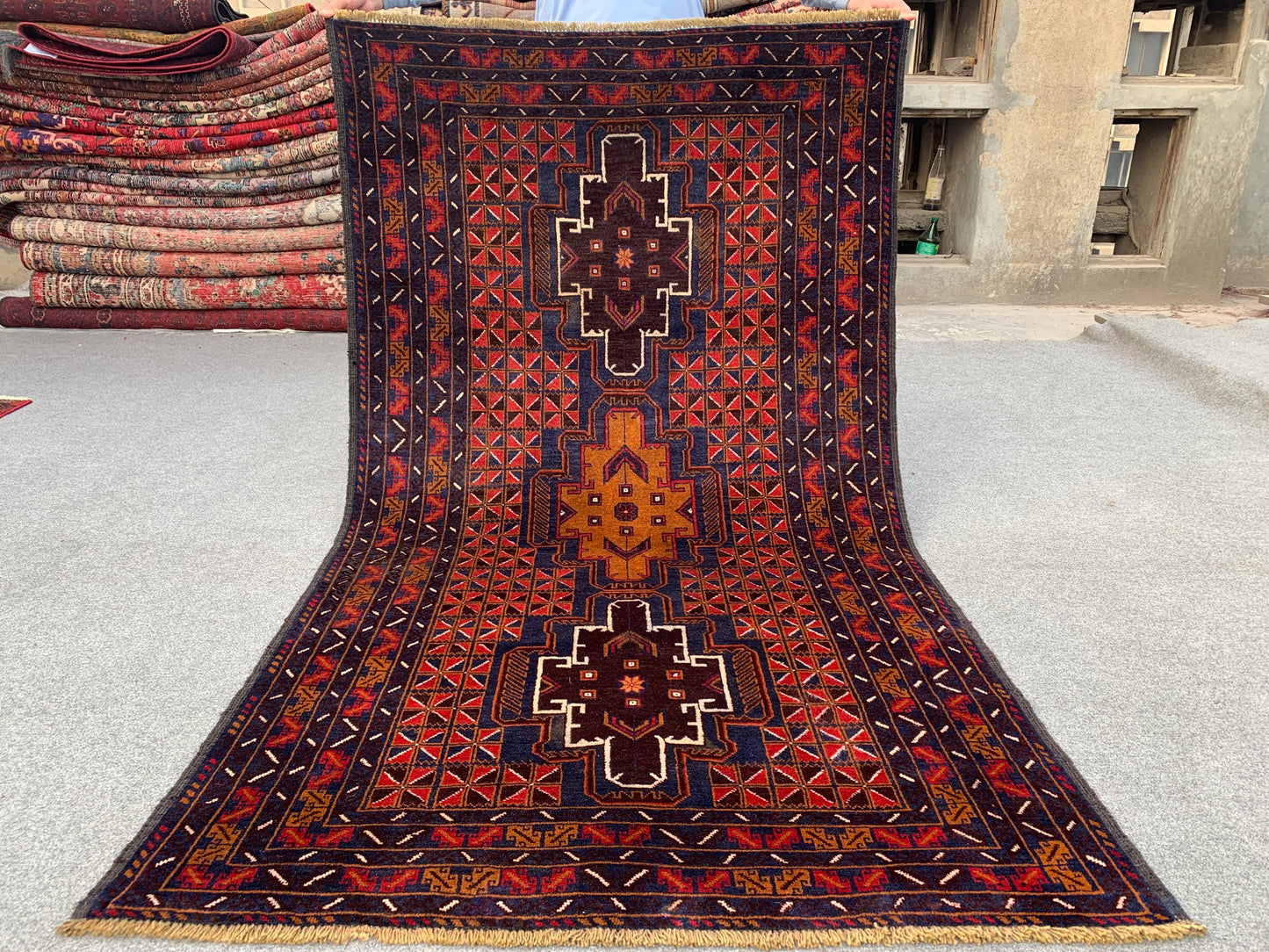Geometric Vintage Rug 4x7 ft Herati Baluchi Rug Oriental Tribal Rug