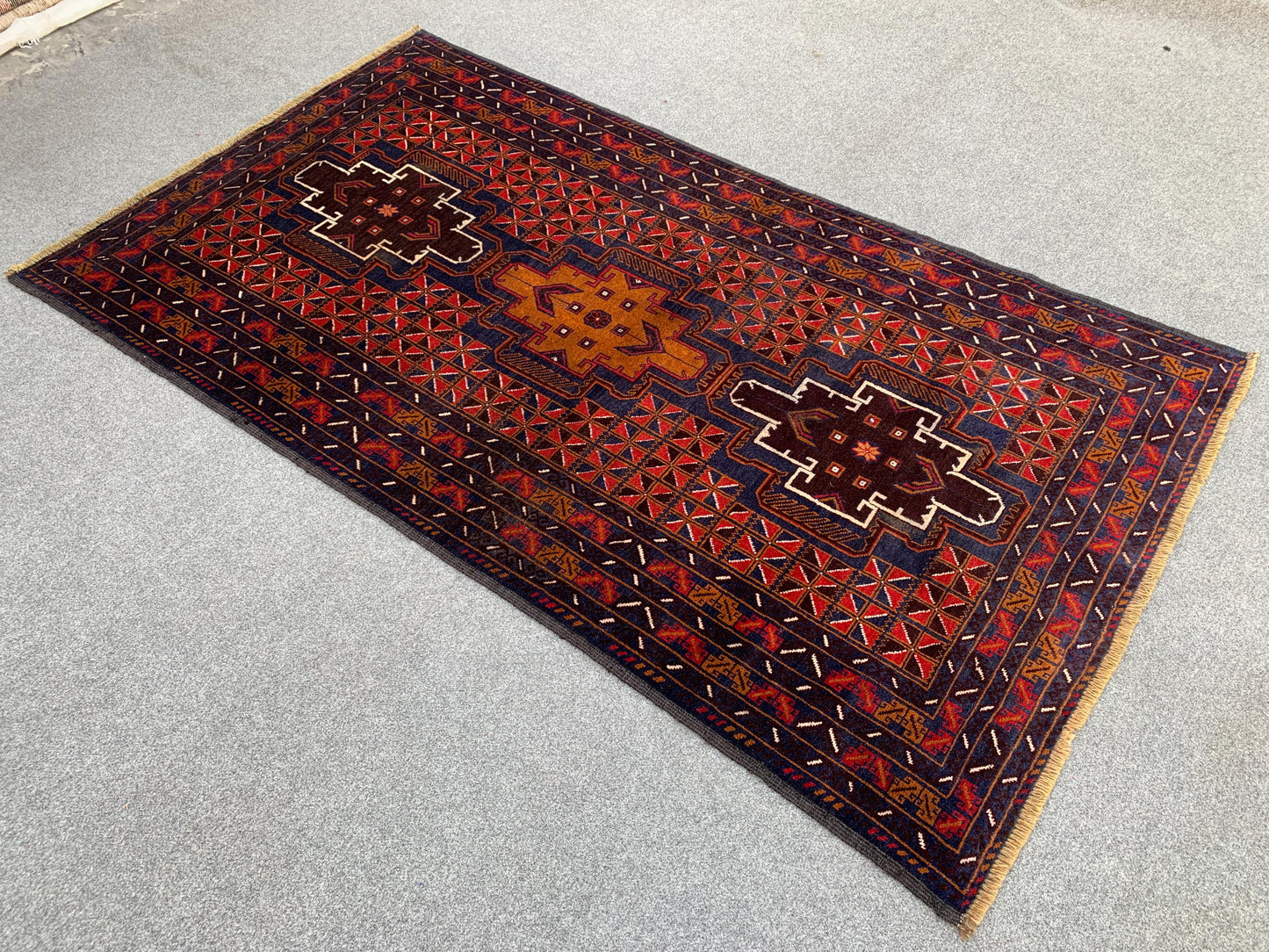Geometric Vintage Rug 4x7 ft Herati Baluchi Rug Oriental Tribal Rug