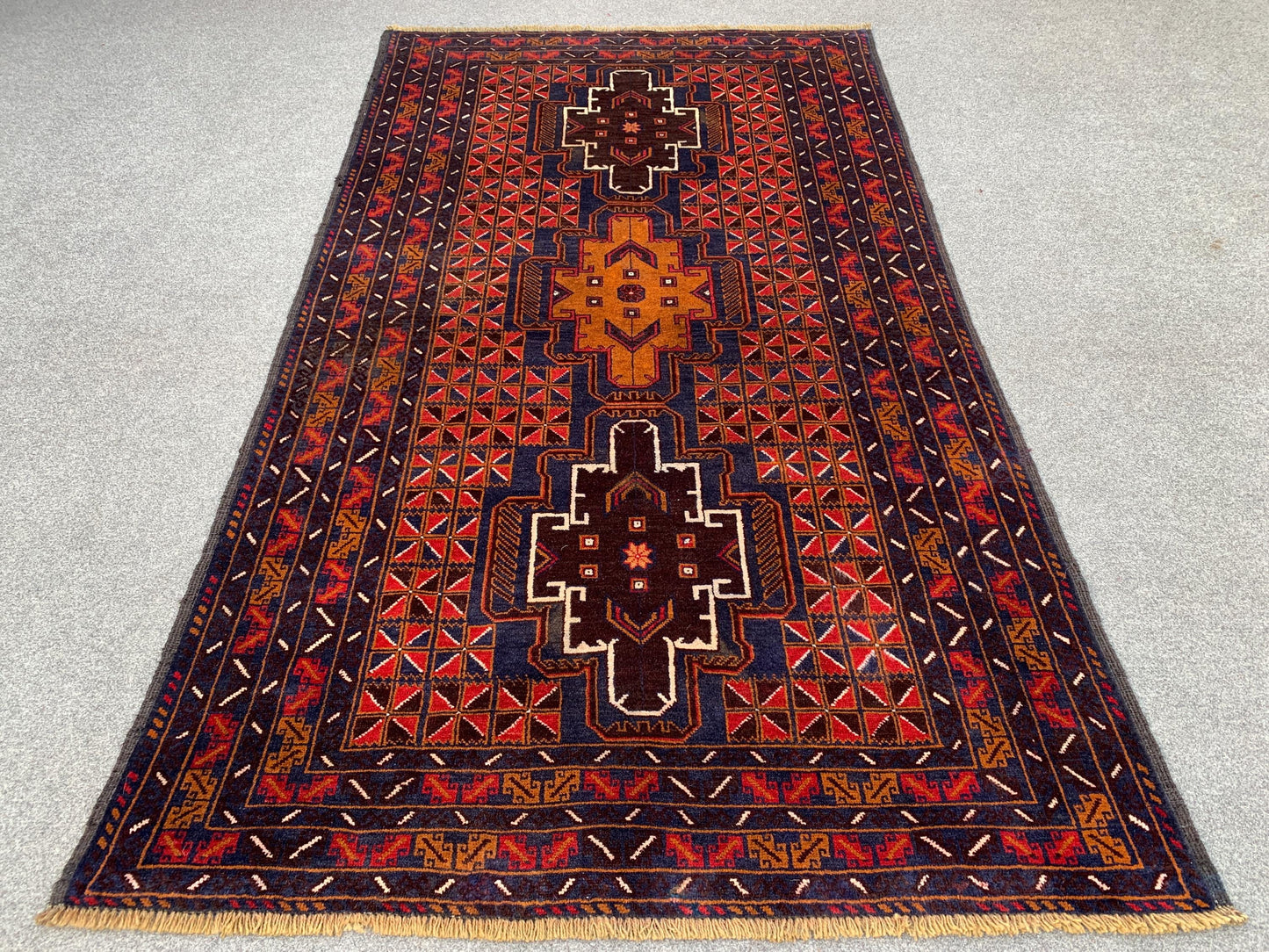 Geometric Vintage Rug 4x7 ft Herati Baluchi Rug Oriental Tribal Rug