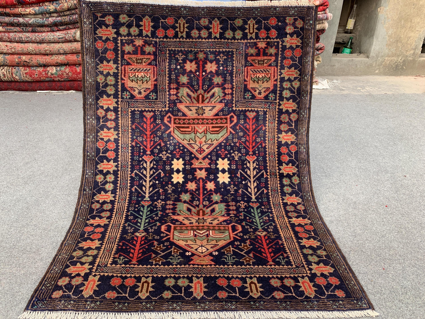 Antique Prayer Rug 3x4 ft Floral Baluchi Rug, .