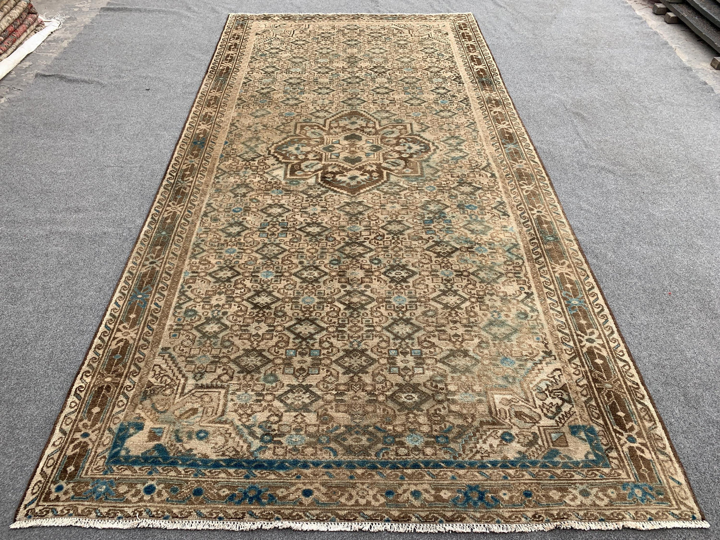 Beige Vintage Runner Rug 5x11 ft Handmade Afghan Wool Rug