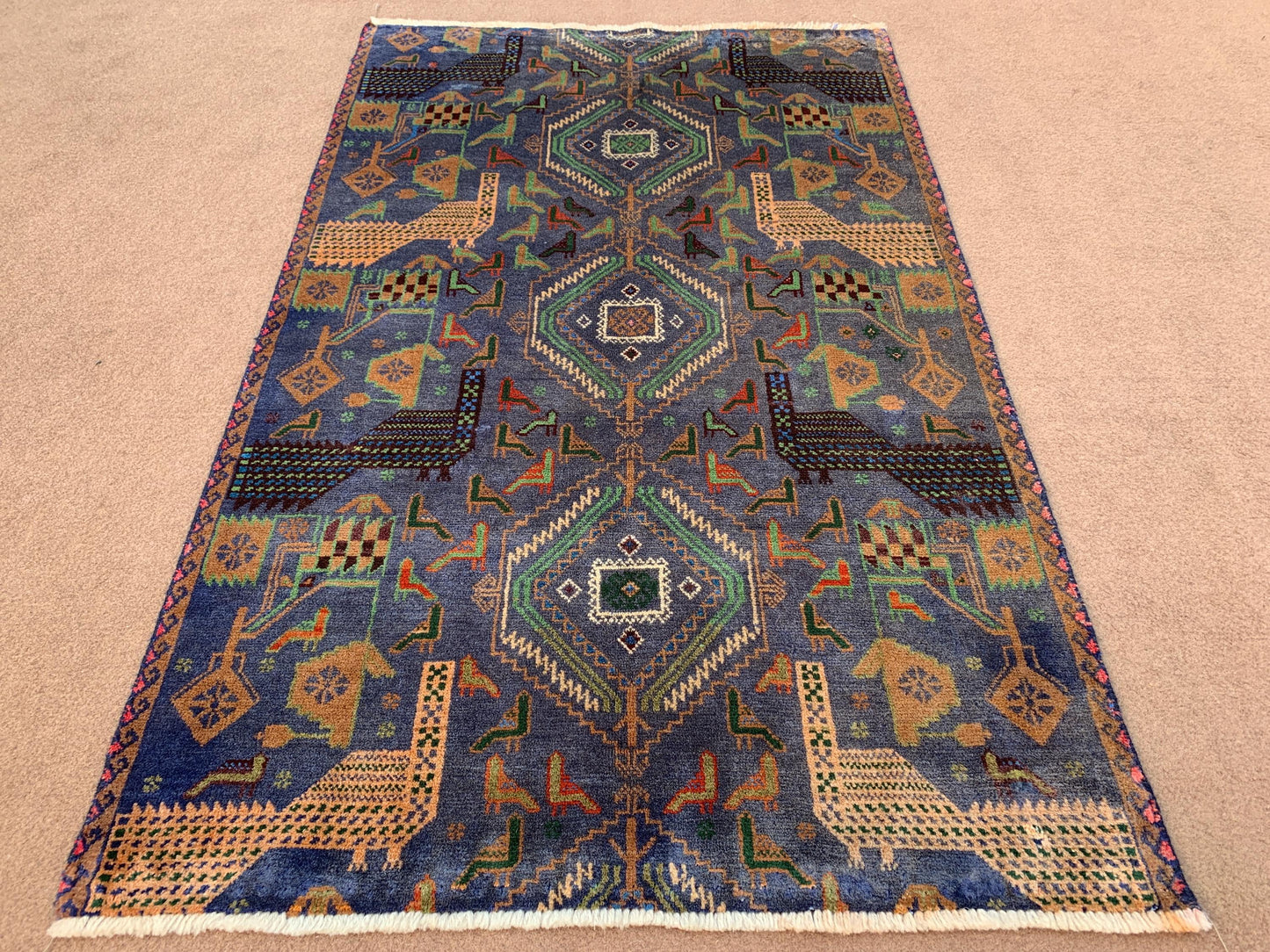 Pictorial Vintage Rug 3x4 ft Peacock Birds design Rug,