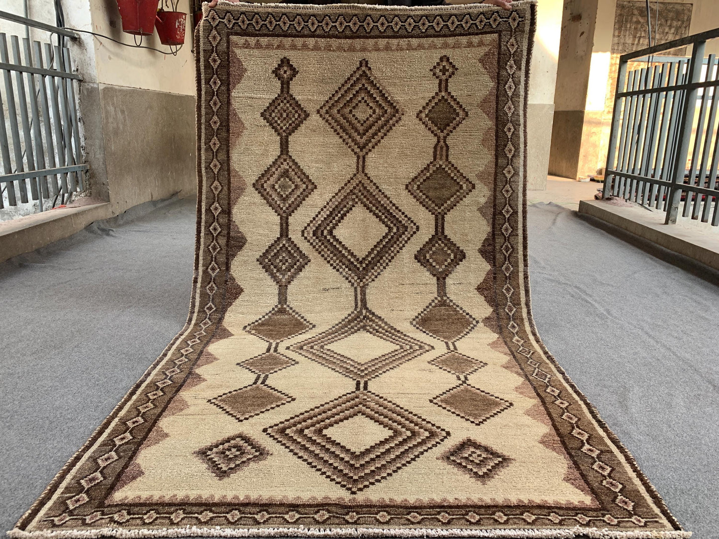 Geometric Vintage Rug 4x7 ft Handmade Afghan Rug, Beige Antique Rug Low Pile