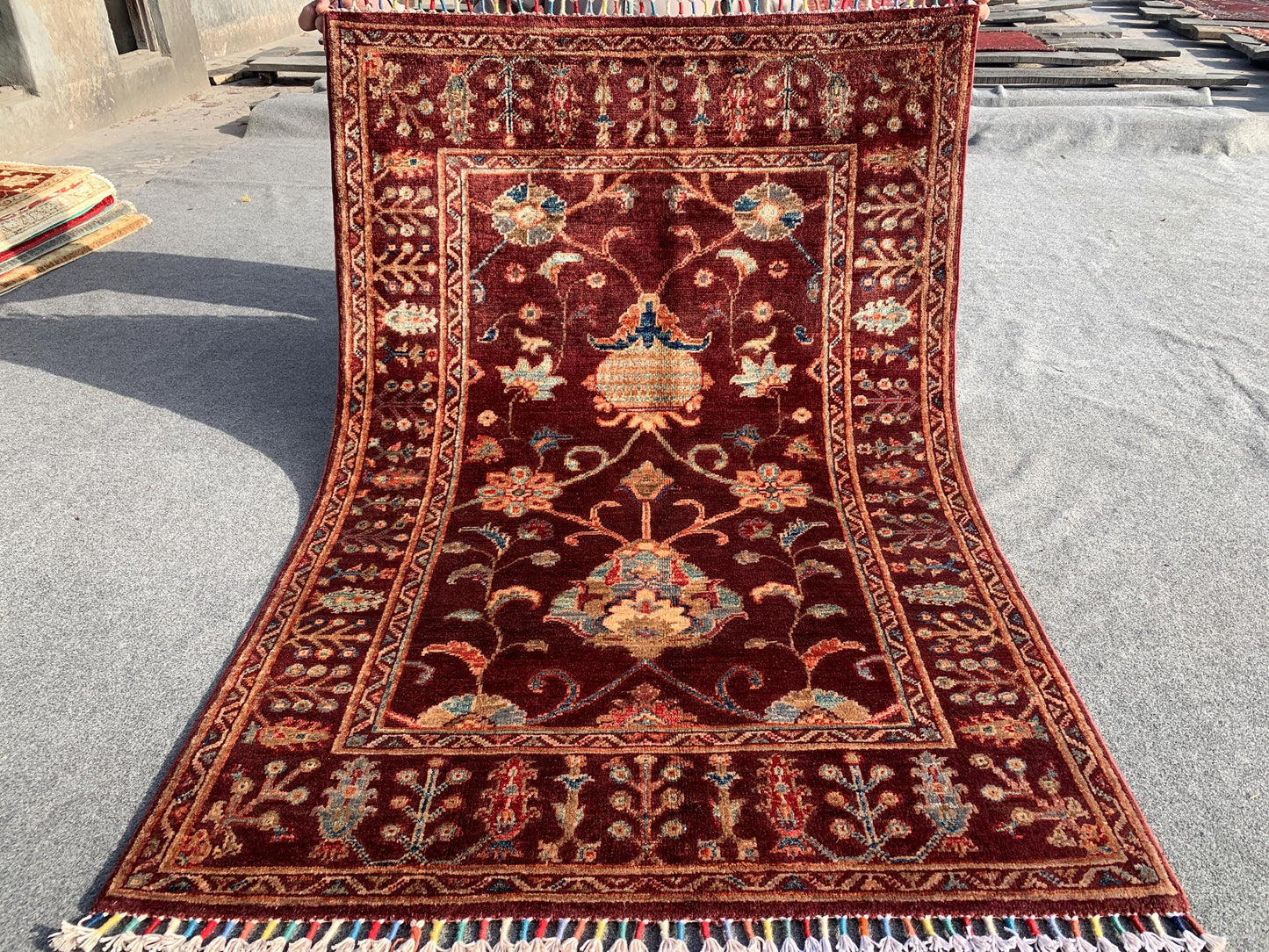 Navy Red Sultani Rug 3x5 ft Afghan Handmade Floral Sultani Rug