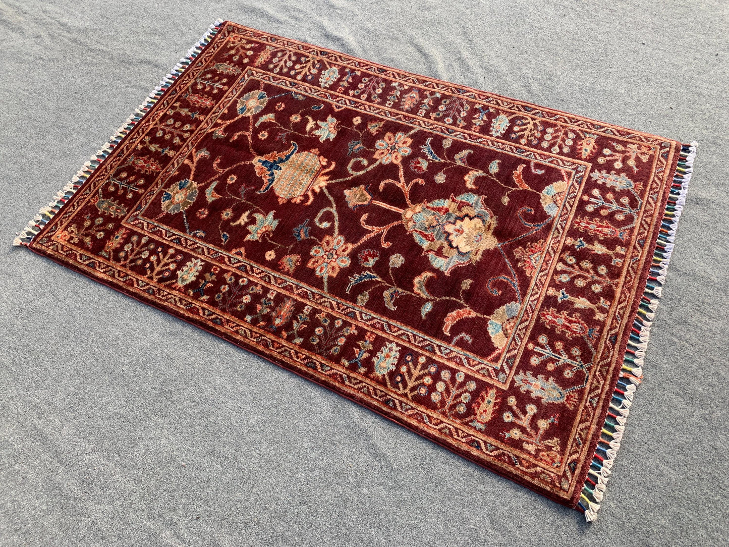 Navy Red Sultani Rug 3x5 ft Afghan Handmade Floral Sultani Rug