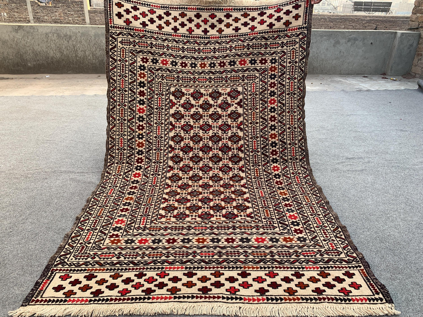 4x6 ft Beige Afghan Kilim Rug, Herati Sumak Kilim Rug,