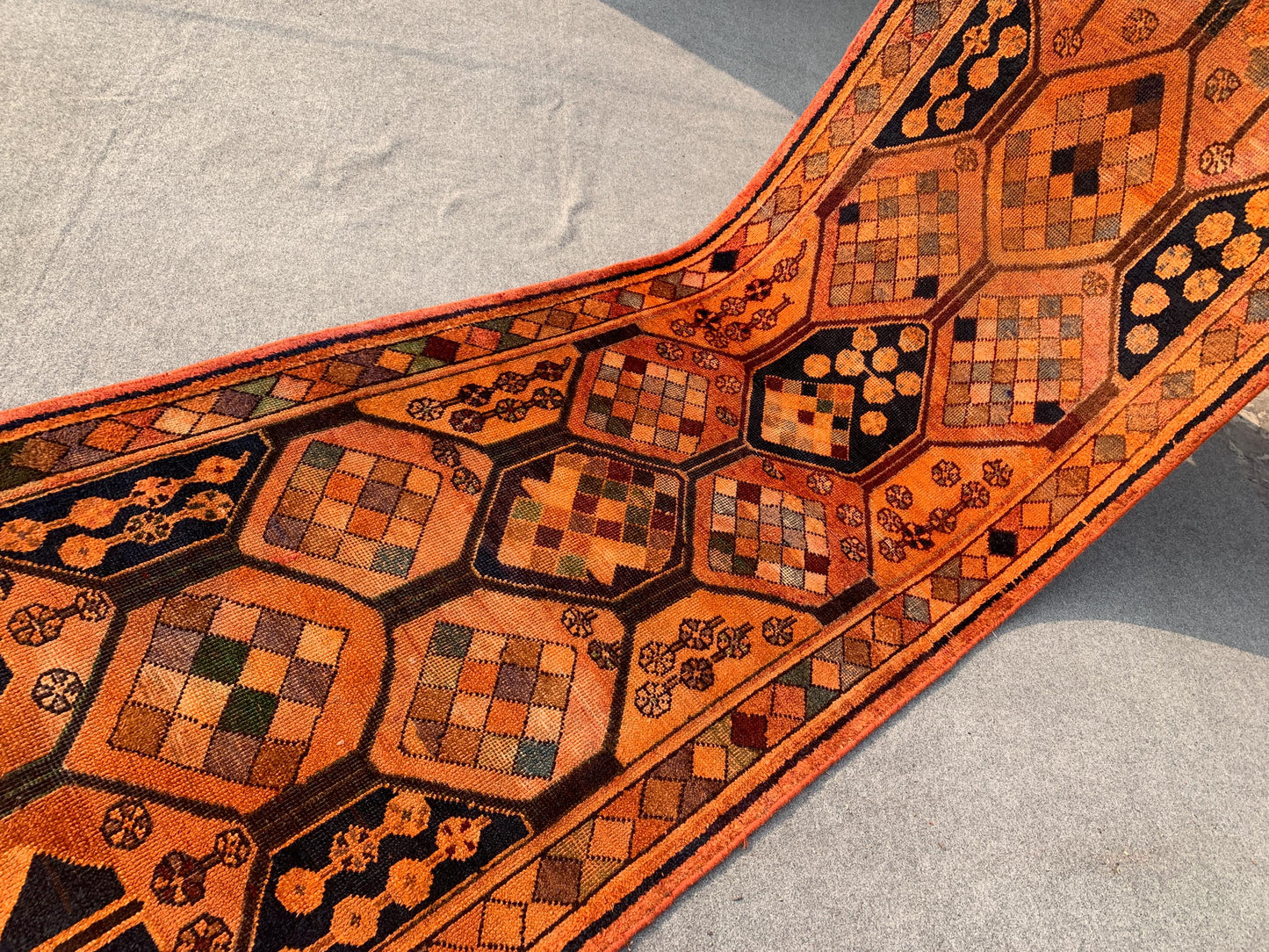 Antique Runner Rug 4x11 ft Caucasian design Runner Rug,