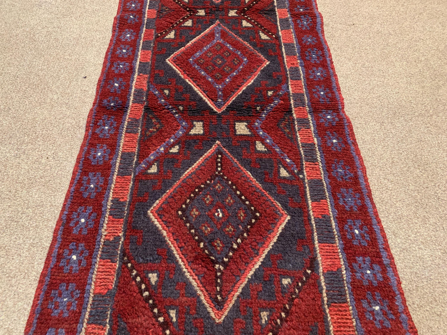 2x8 Vintage Geometric Rug Handmade Afghan Wool Rug, Mashwani Runner