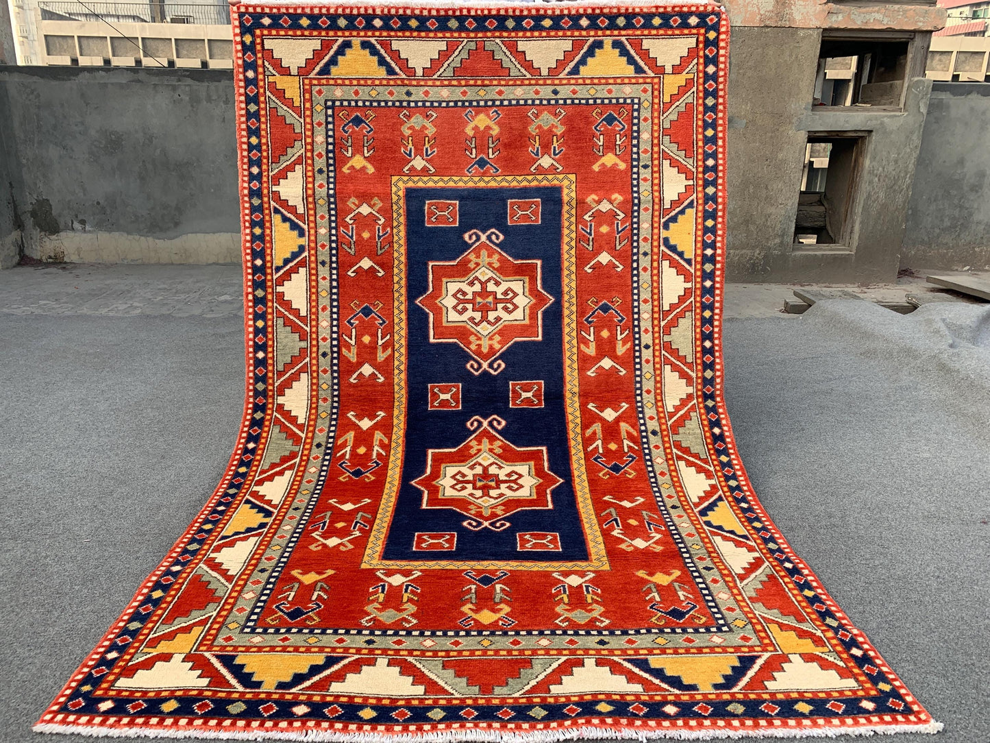 4x6 ft Afghan Handmade Geometric Peshawari Kazak Rug,