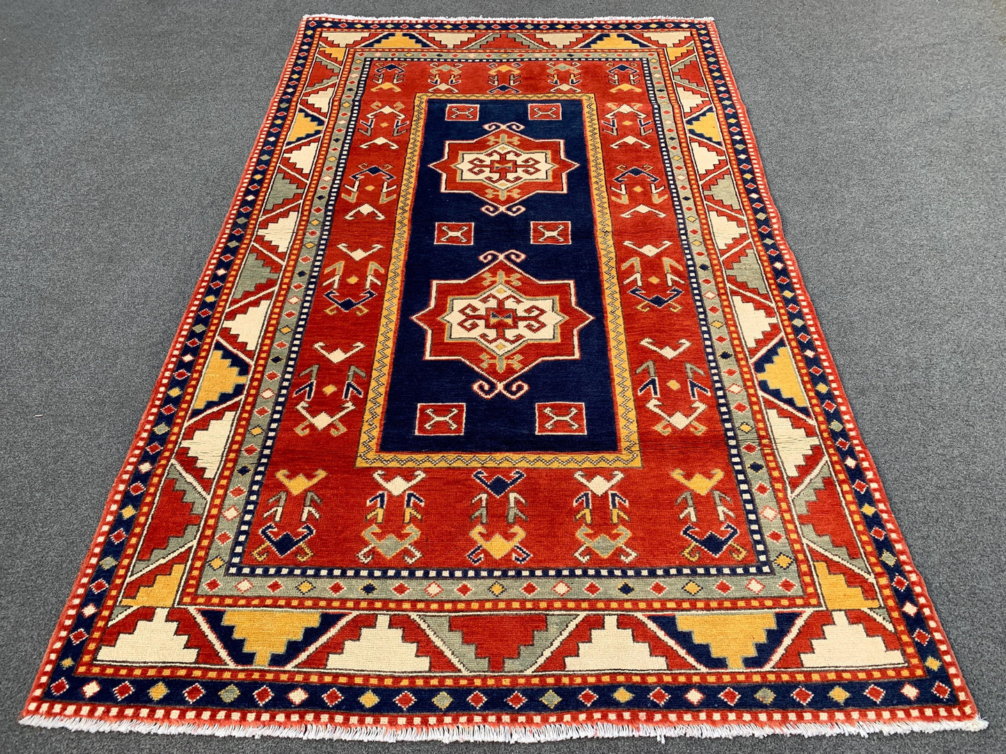 4x6 ft Afghan Handmade Geometric Peshawari Kazak Rug,