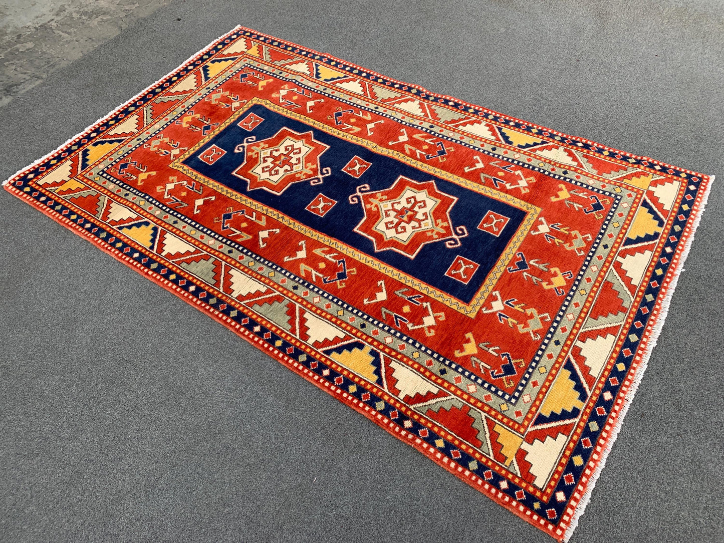 4x6 ft Afghan Handmade Geometric Peshawari Kazak Rug,
