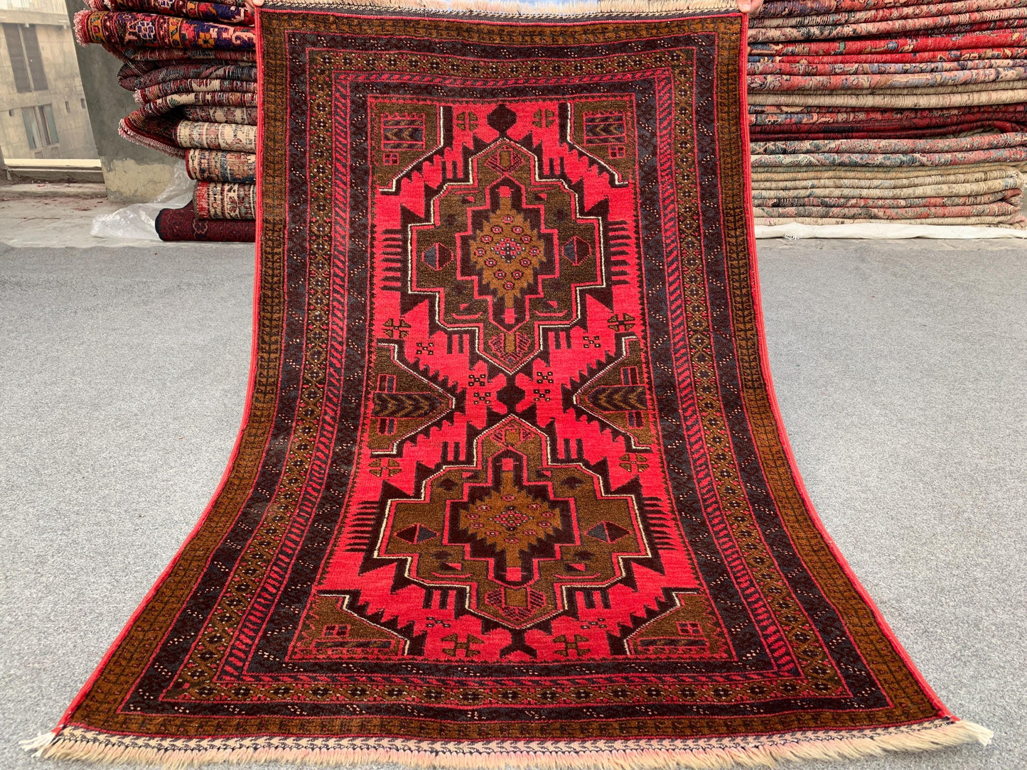 Vintage Red Rug, 3x4 ft Handmade, Herati Baluchi Rug,