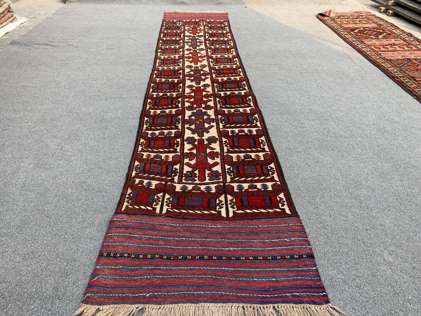 Vintage Runner Kilim Rug 2x12 Herati Barjasta Kilim Rug