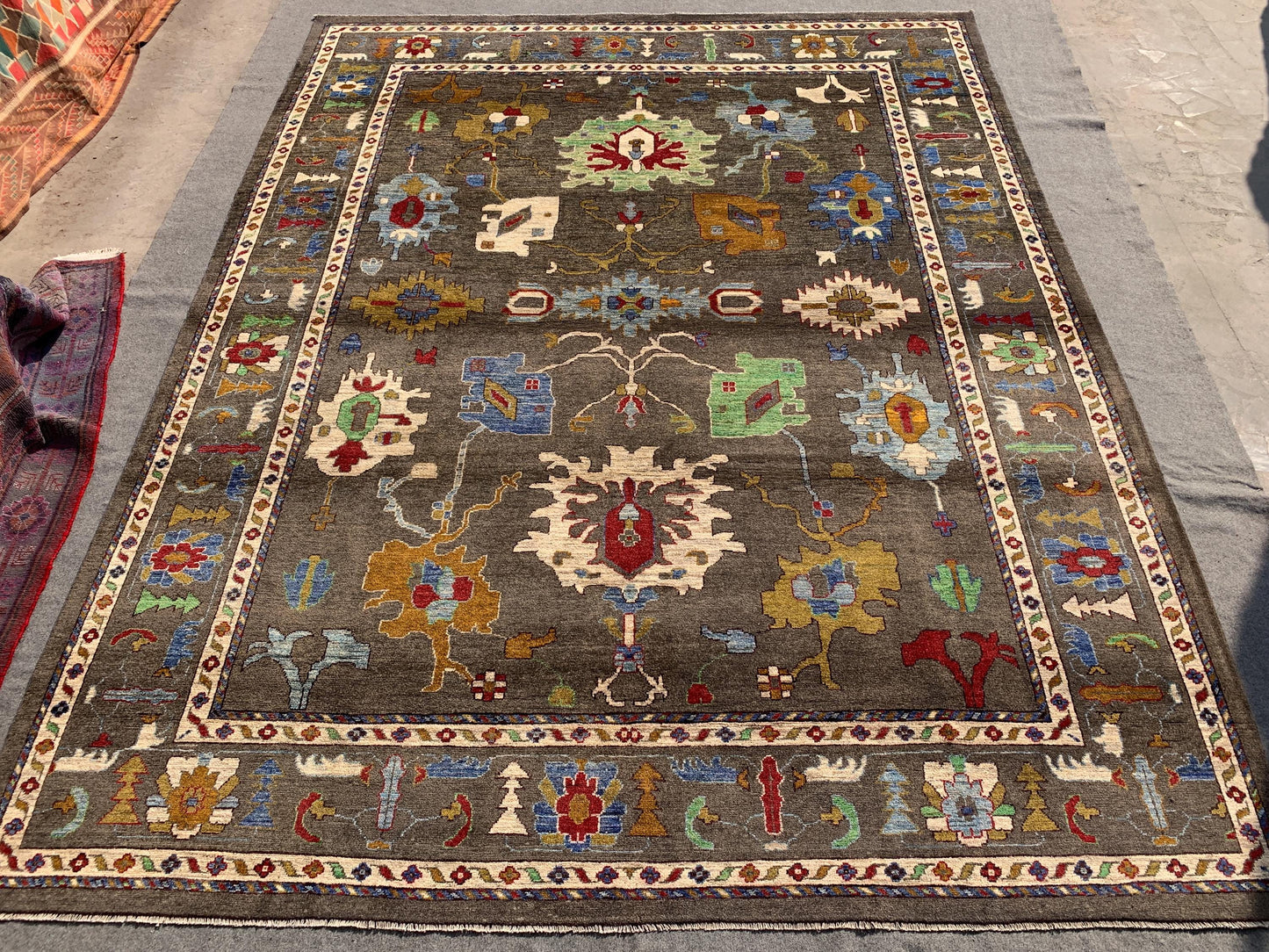Large Grey Rug 10x13 , Floral Oushak Rug Natural dyes Rug