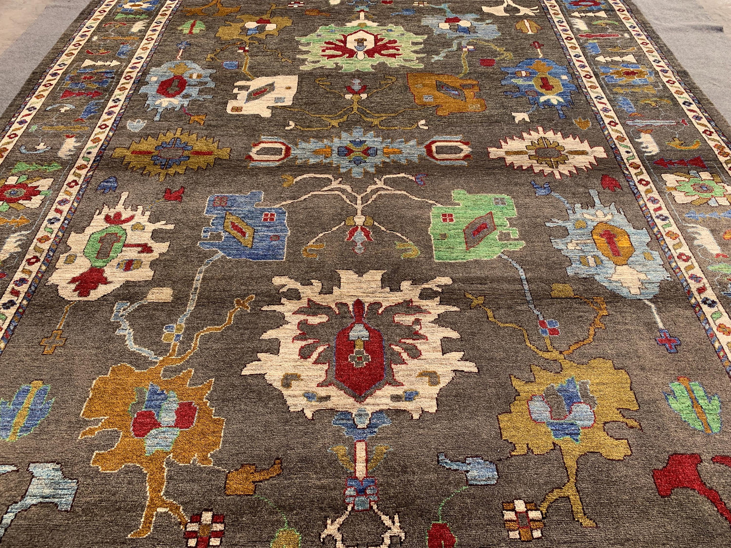 Large Grey Rug 10x13 , Floral Oushak Rug Natural dyes Rug