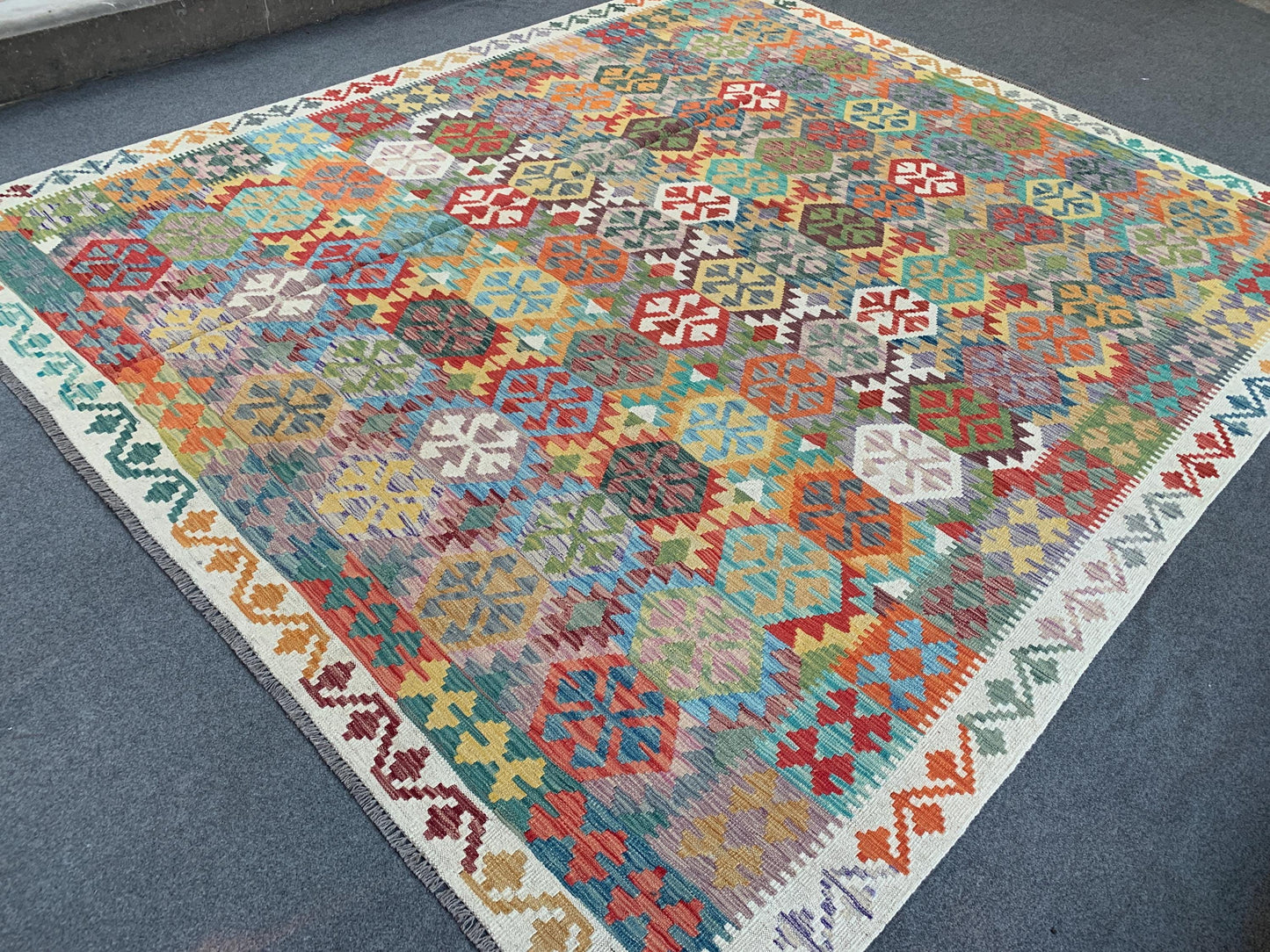 Chobi Maimana Kilim Rug 9x10 Handmade Afghan Wool Kilim Rug, Flatweave Kilim Rug,