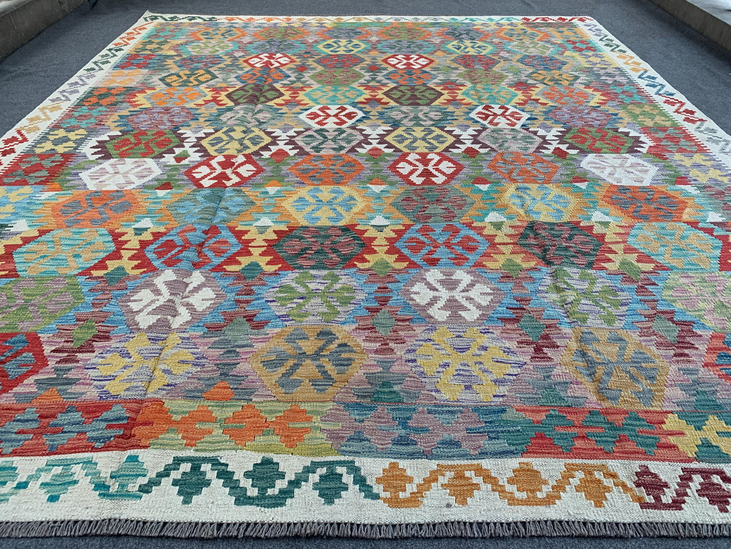 Chobi Maimana Kilim Rug 9x10 Handmade Afghan Wool Kilim Rug, Flatweave Kilim Rug,