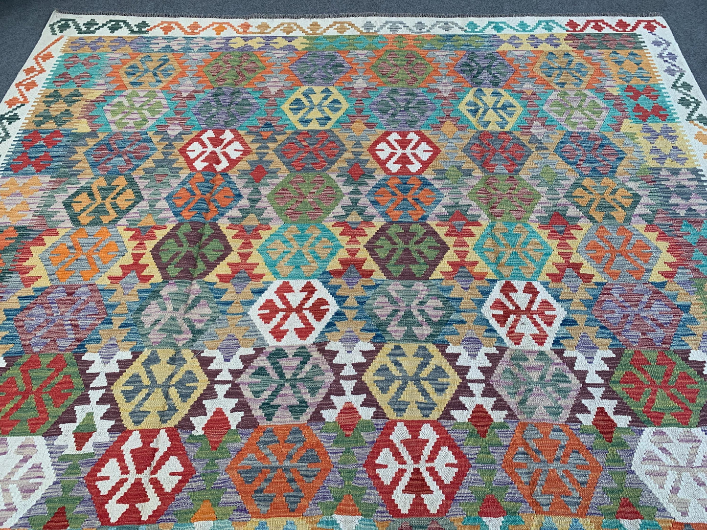 Chobi Maimana Kilim Rug 9x10 Handmade Afghan Wool Kilim Rug, Flatweave Kilim Rug,