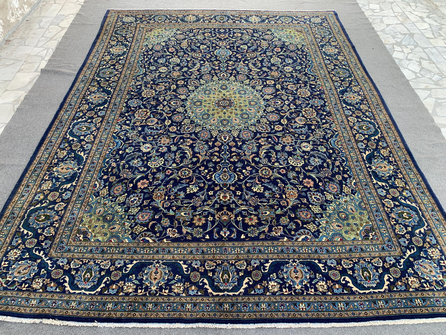 Large Navy Blue Rug 10x13 ft Handmade Afghan Wool Rug High Quality Rug
