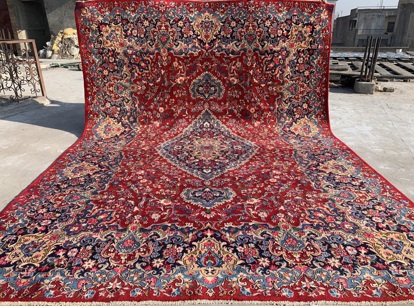 Large Red Geometric Rug 9x13 ft Afghan Handmade Wool Rug, Turkish design Rug