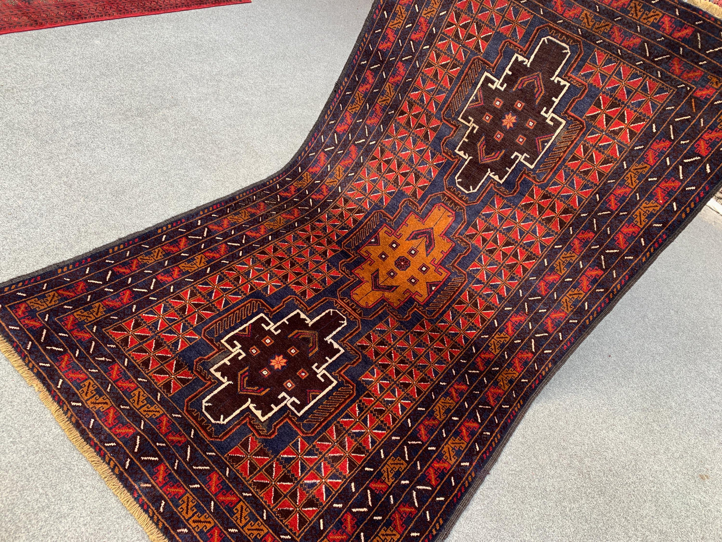 Geometric Vintage Rug 4x7 ft Herati Baluchi Rug Oriental Tribal Rug