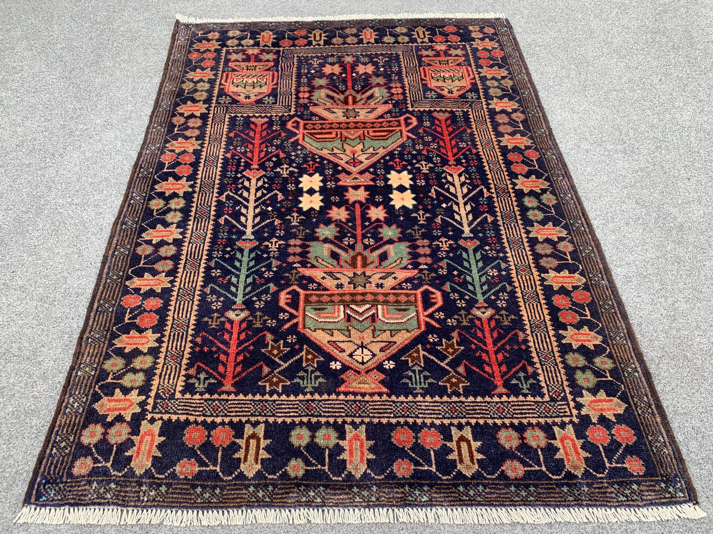 Antique Prayer Rug 3x4 ft Floral Baluchi Rug, .