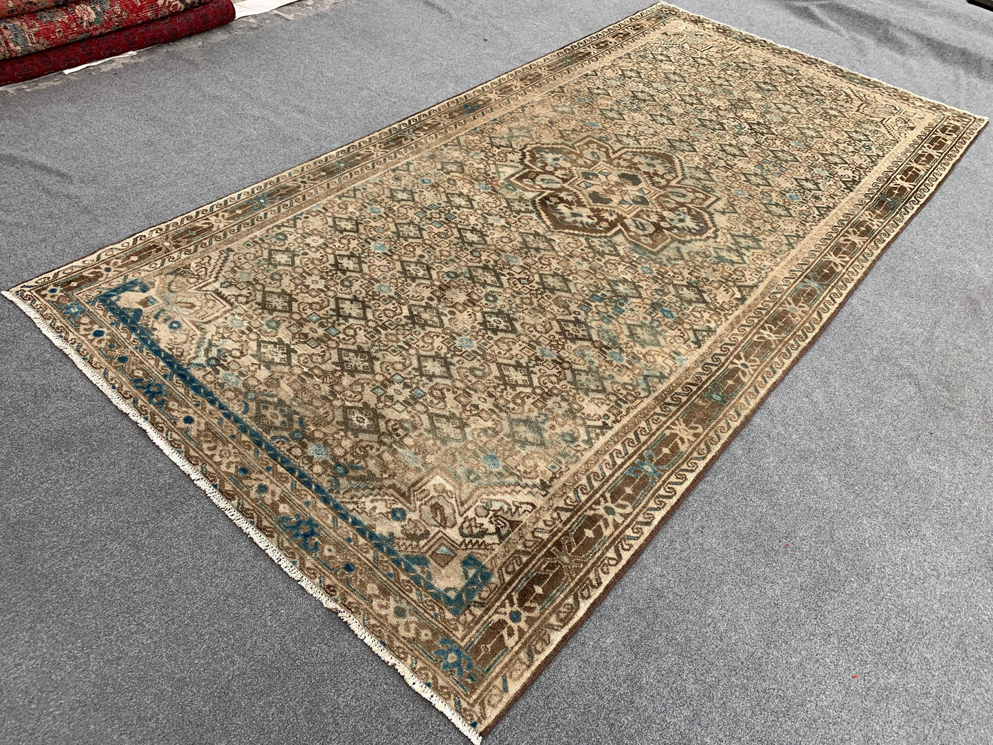 Beige Vintage Runner Rug 5x11 ft Handmade Afghan Wool Rug