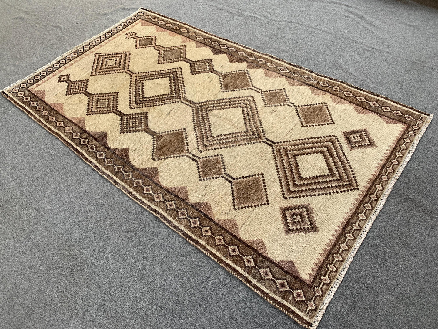 Geometric Vintage Rug 4x7 ft Handmade Afghan Rug, Beige Antique Rug Low Pile