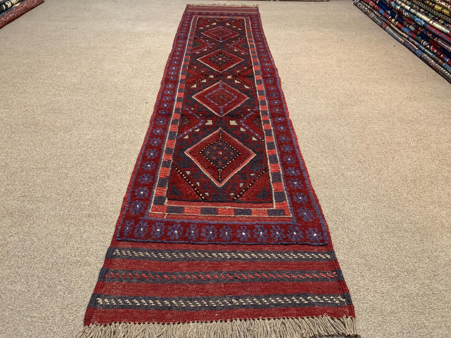 2x8 Vintage Geometric Rug Handmade Afghan Wool Rug, Mashwani Runner