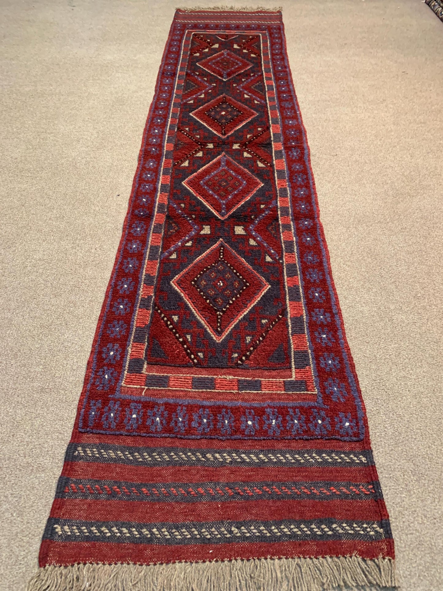 2x8 Vintage Geometric Rug Handmade Afghan Wool Rug, Mashwani Runner