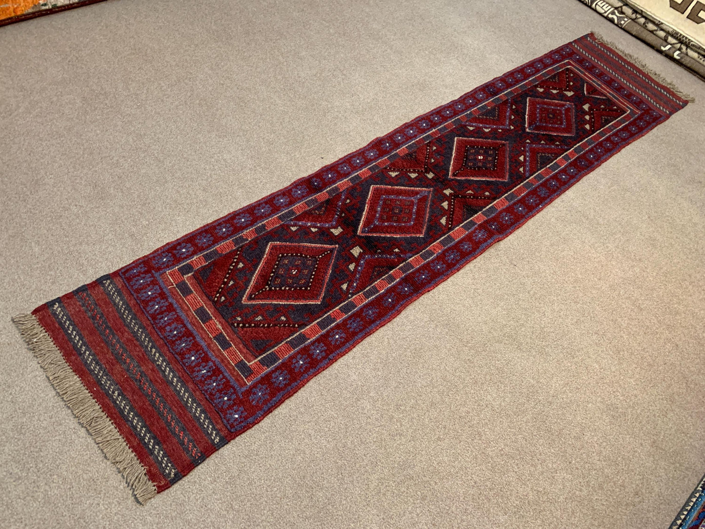 2x8 Vintage Geometric Rug Handmade Afghan Wool Rug, Mashwani Runner