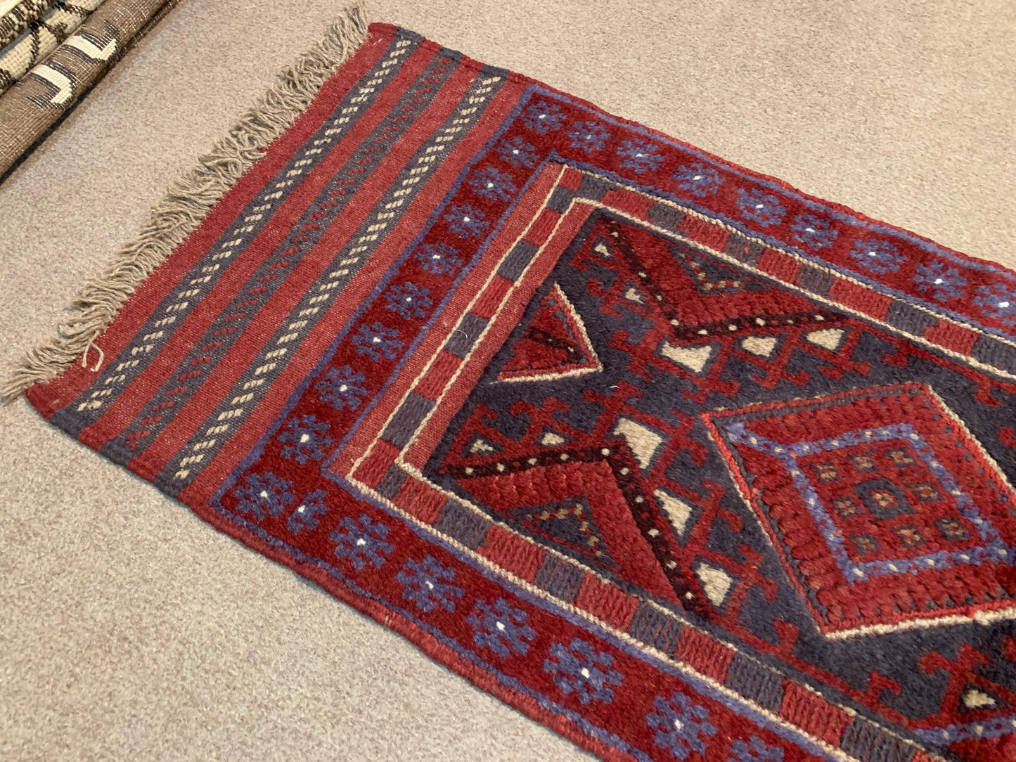 2x8 Vintage Geometric Rug Handmade Afghan Wool Rug, Mashwani Runner